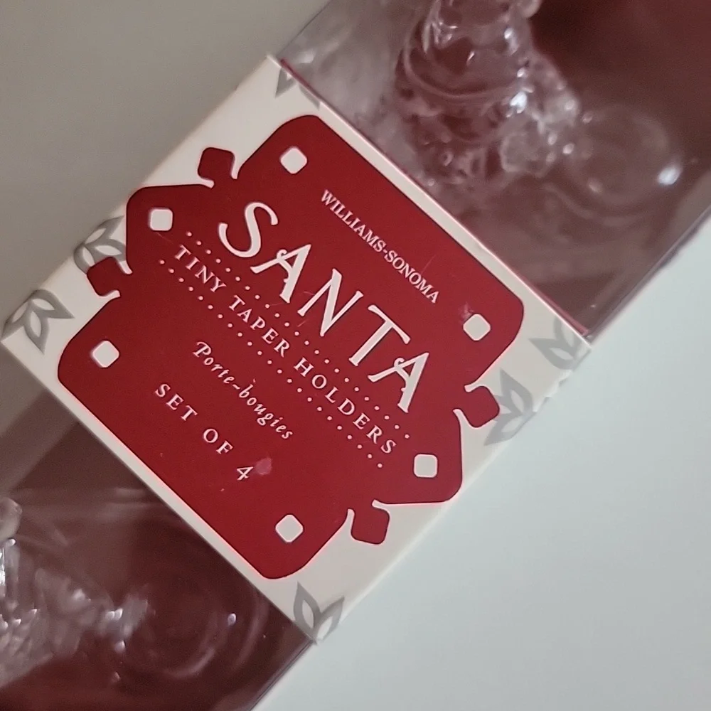 William Sonoma Santa Mini Candle Holders Clear Glass Set of 4 New